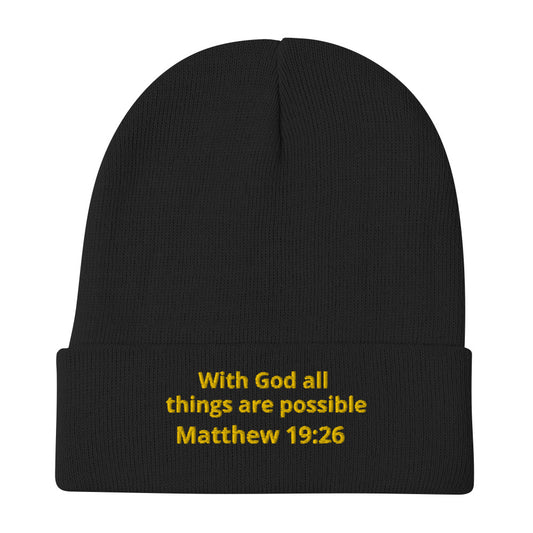 Matthew 19:26 Embroidered Beanie